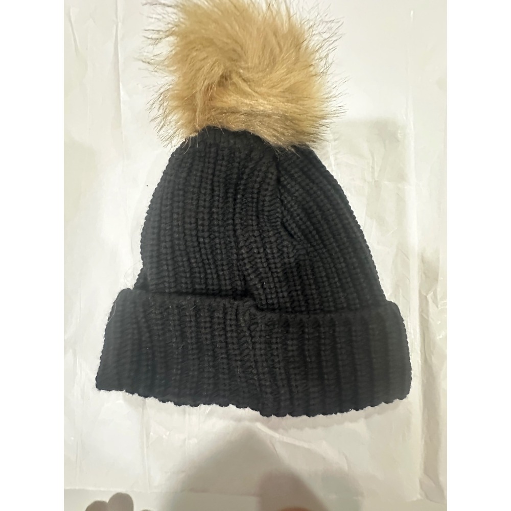Minnesota Vikings Black Ribbed Knit Pom Beanie Hat NFL Womens - Picture 2 of 4